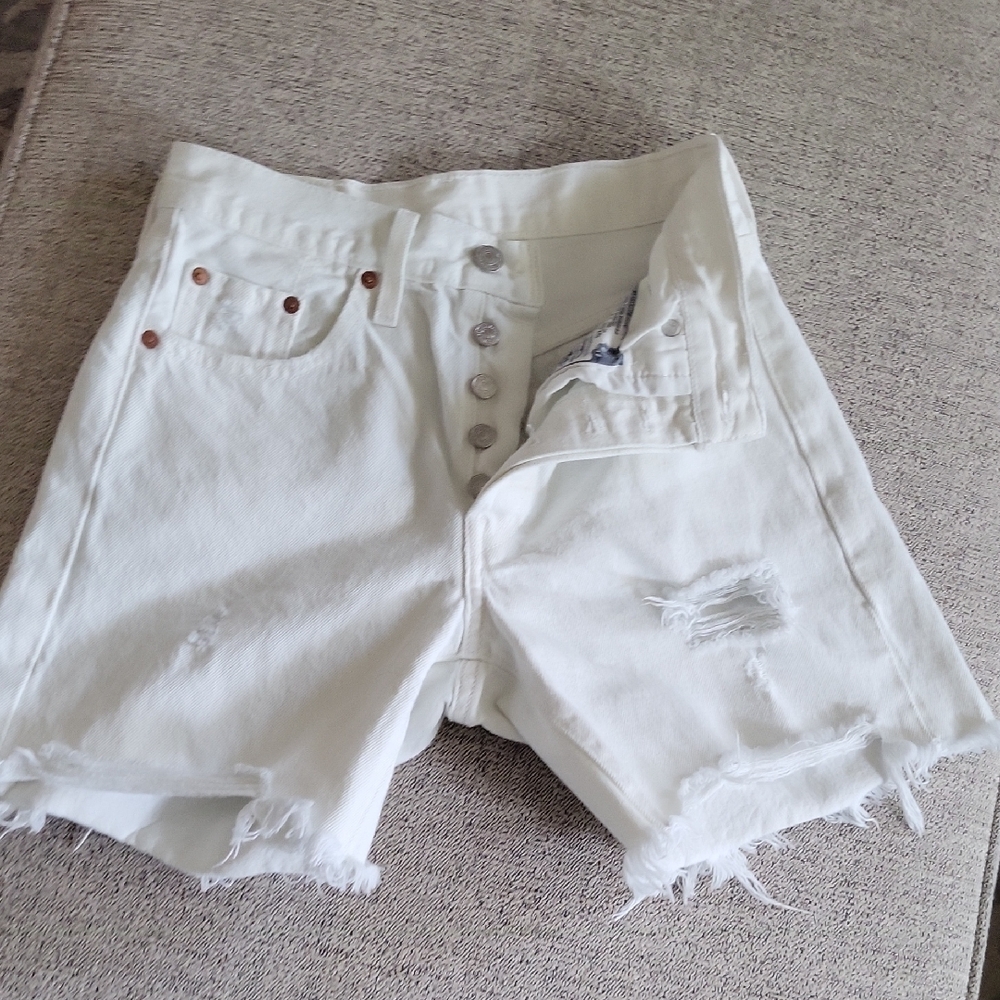 Levi's White Distressed Jean Shorts